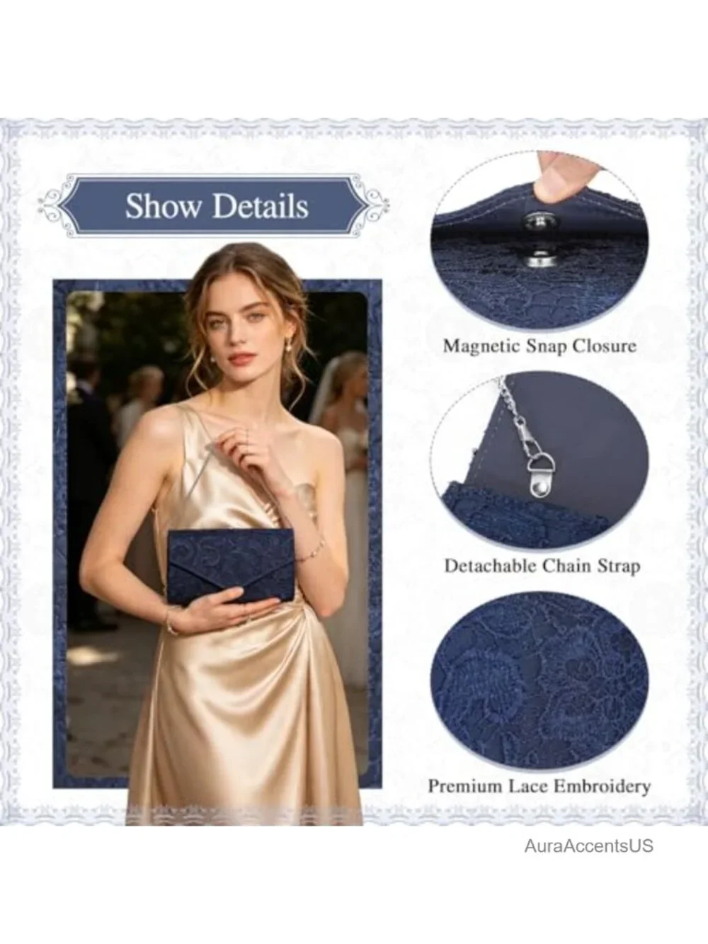 Lace Envelope Clutch Purse Formal Crossbody Evening Bag